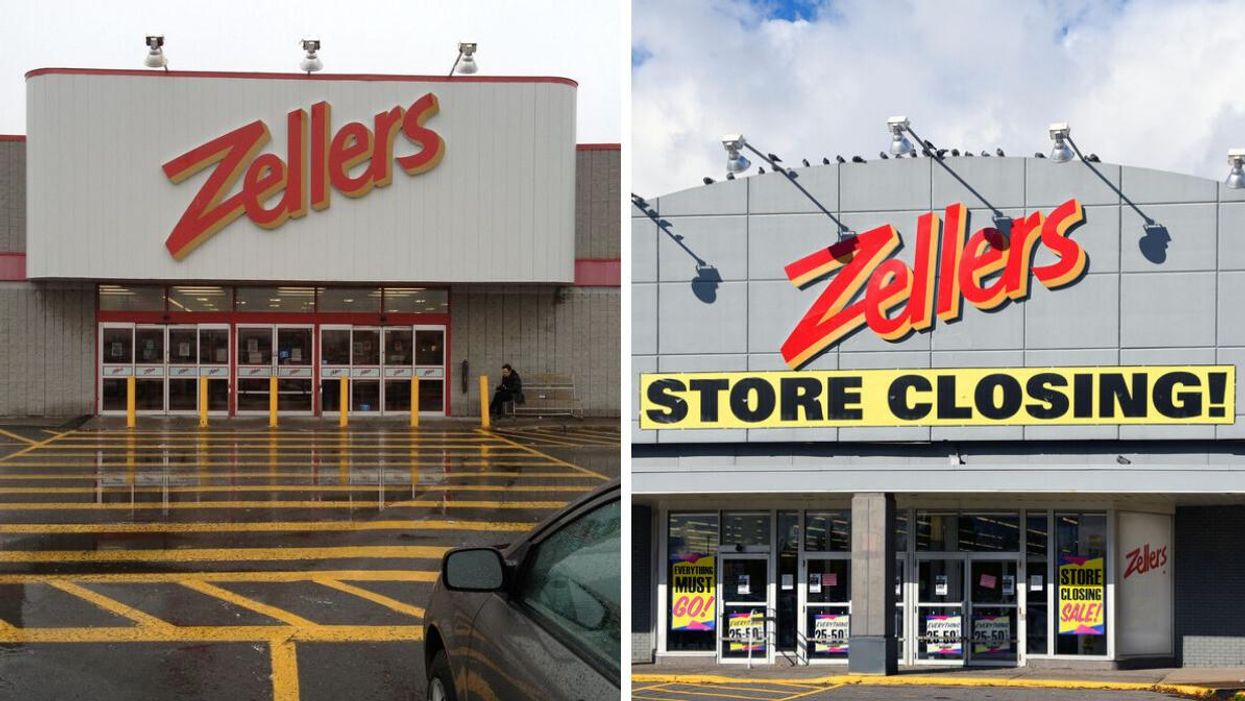 A Zellers location. Right: A Zellers store closing.
