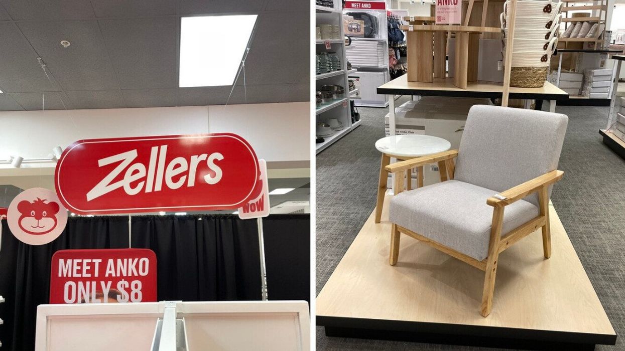 A Zellers sign. Right: A Zellers chair.