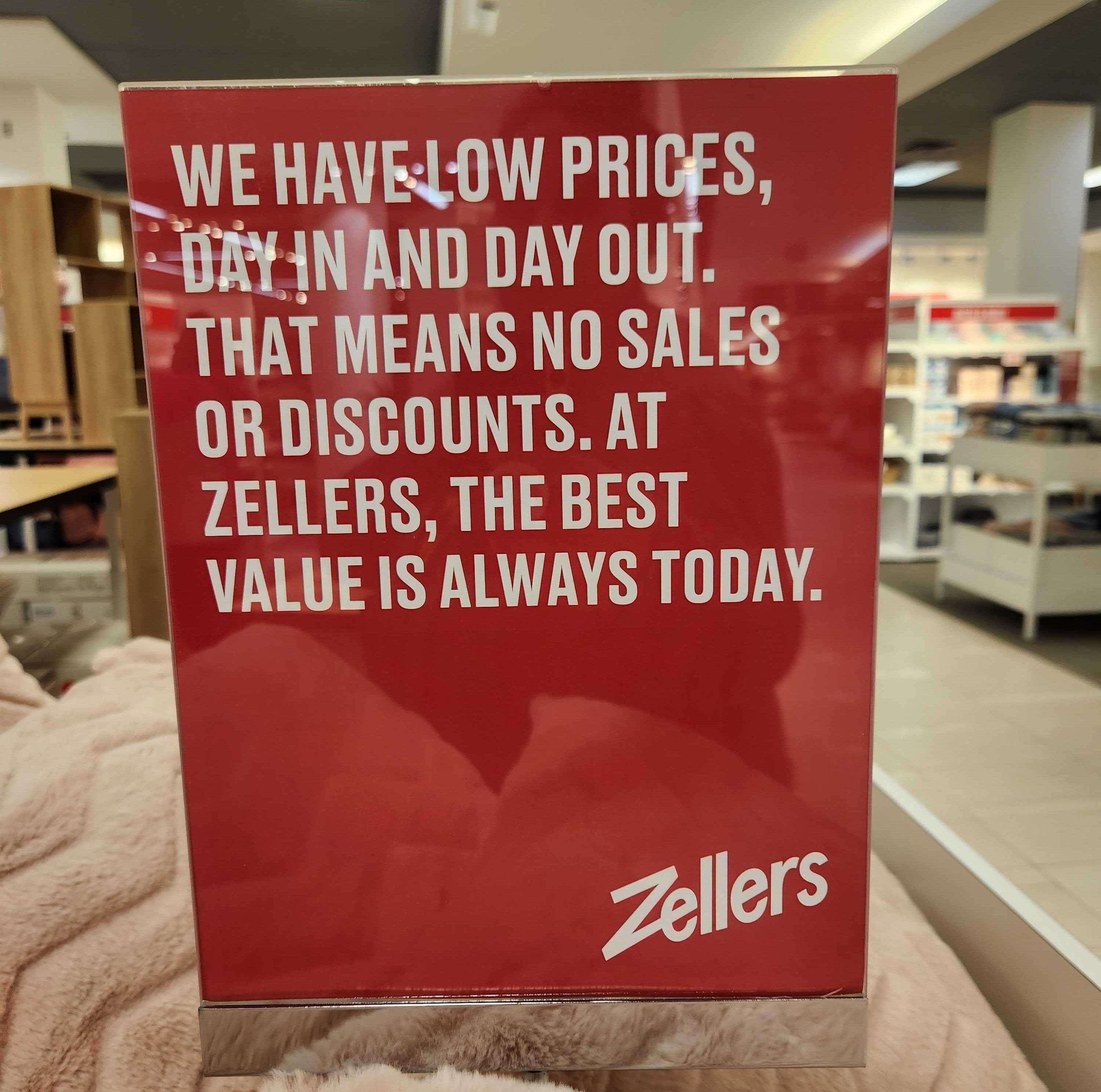 A Zellers sign.