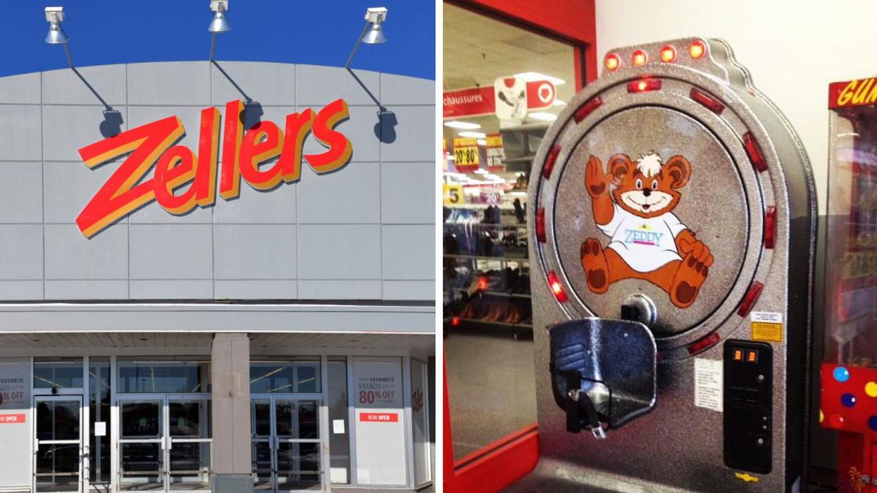 A Zellers store. Right: A Zeddy Teddy ride.