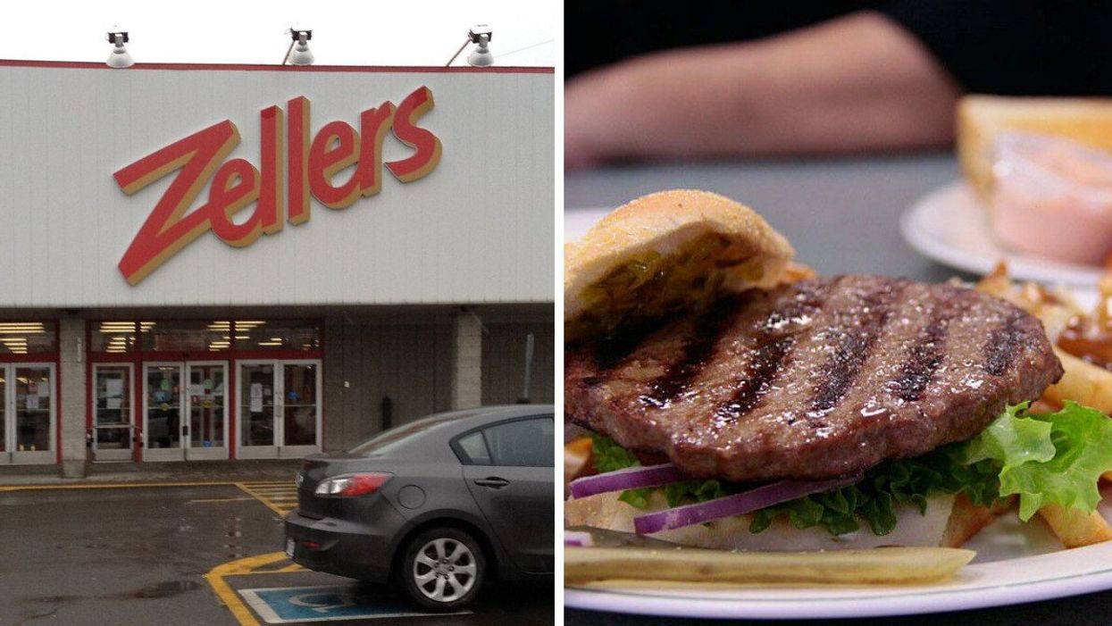 A Zellers store. Right: A Zellers Big Z Burger.