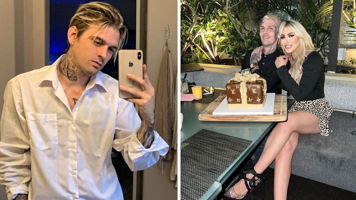 Aaron Carter. Right: Aaron Carter and Melanie Martin.