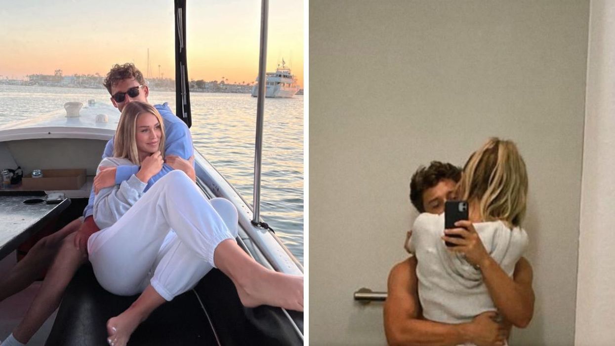 Abbey Gile on a boat with Dax Milne. Right: Abbey Gile hugging Dax Milne.