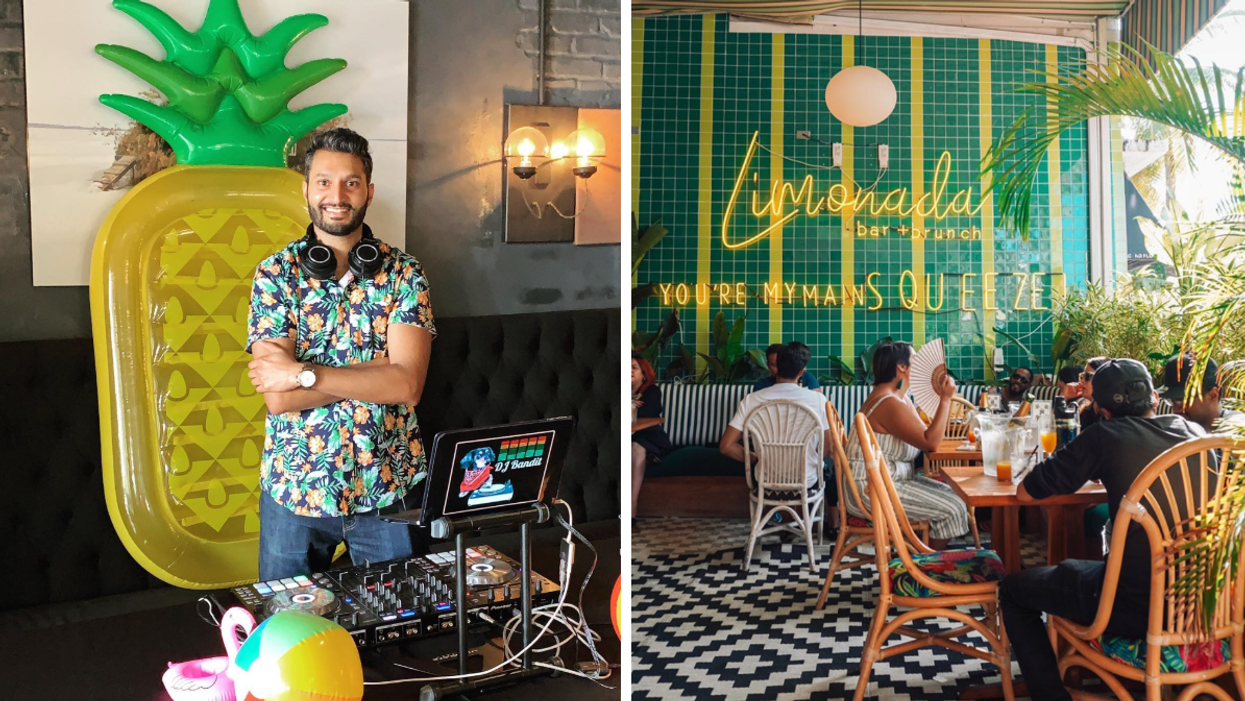 Abhishek "Shake" Chatterjee from 'Love Is Blind' as a DJ. Right: A South Beach Miami Bar called Limonada.
