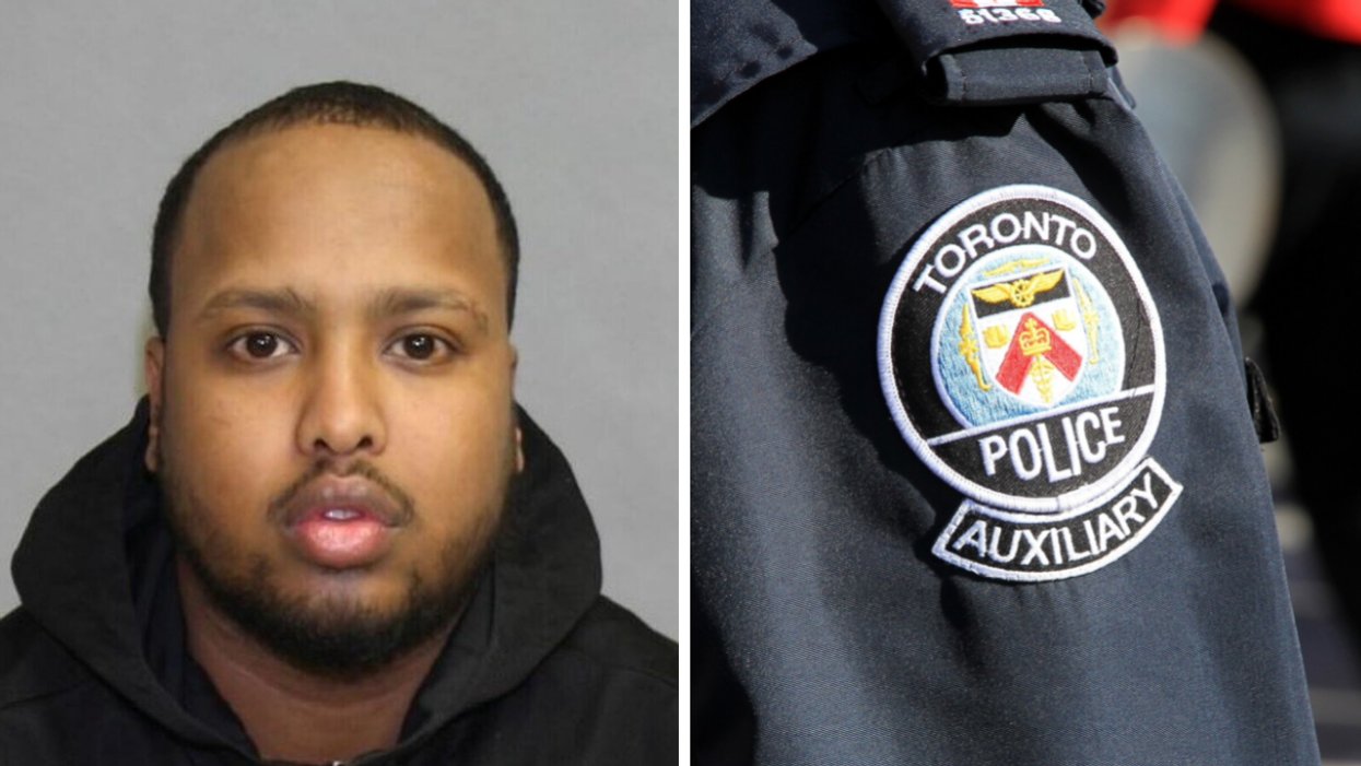 Abilaziz Mohamed. Right: Toronto Police badge.