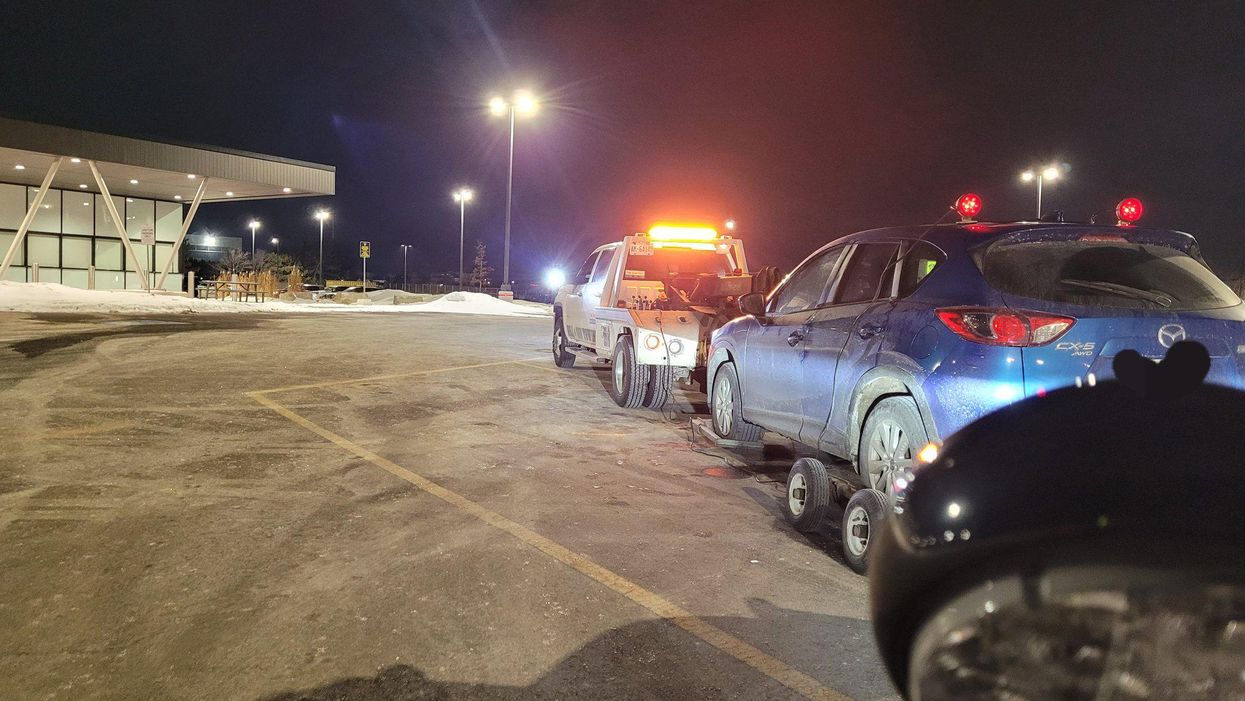 Accused driver's vehicle being towed on Sunday morning