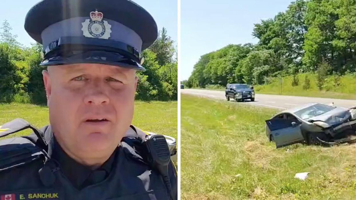 Acting OPP Sgt. Ed Sanchuk. Right: One of the vehicles involved in the crash