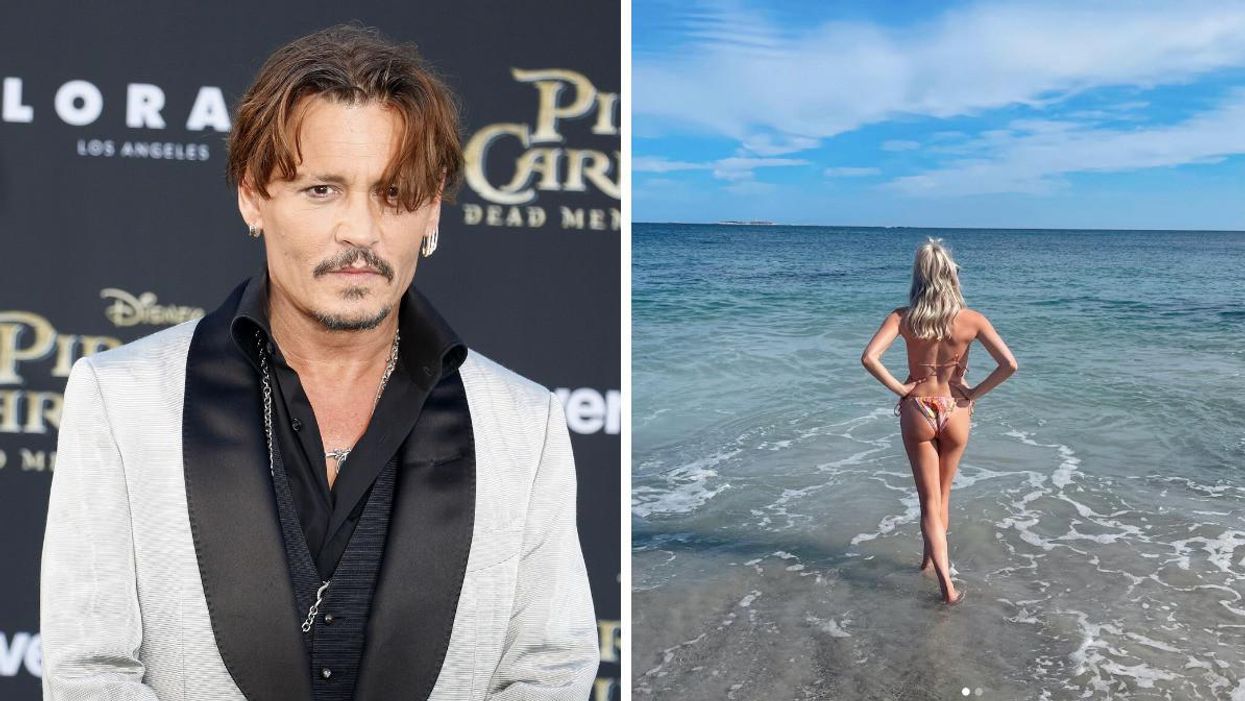 Actor Johnny Depp. Right: A woman stands in the water at Crystal Crescent Beach.