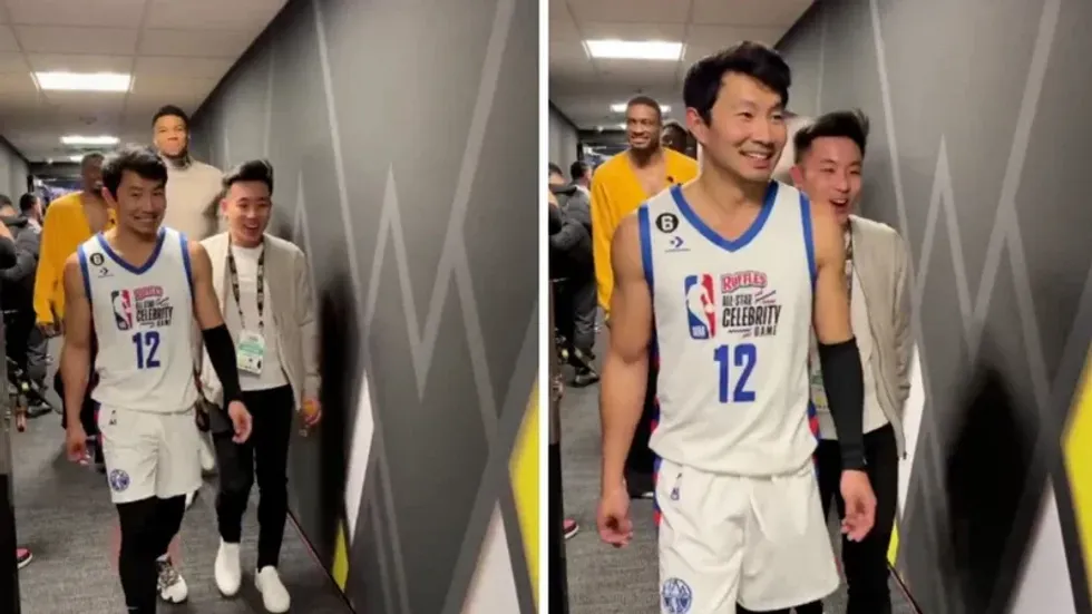 Actor \u200bSimu Liu at the NBA All-Star Celebrity Game.