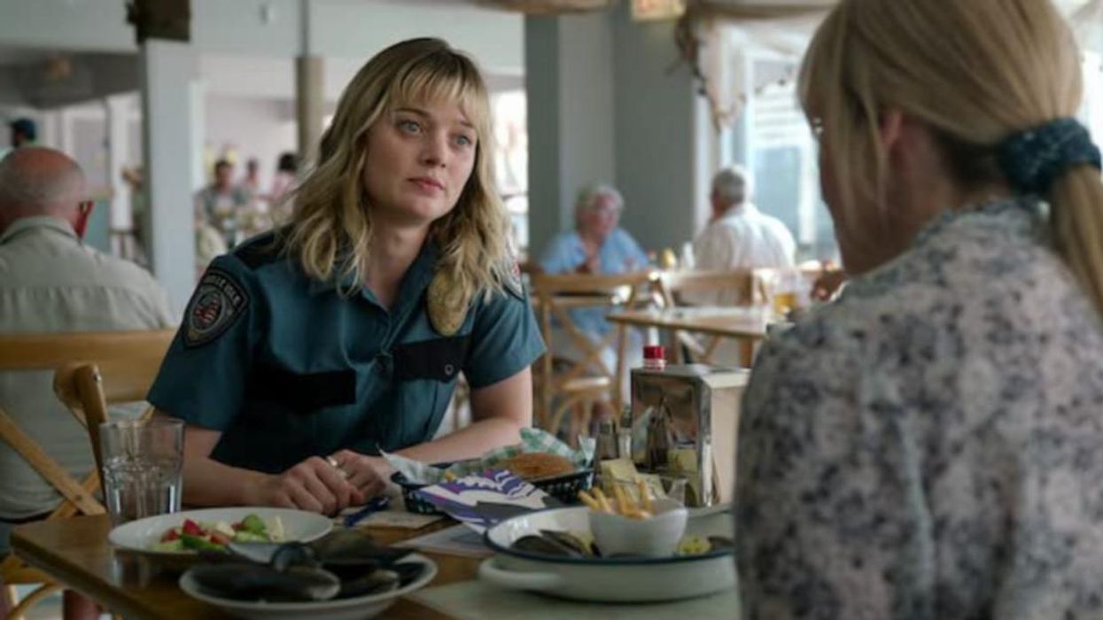 Actress Bella Heathcote and Toni Collette sit in a diner in 'Pieces of Her.'