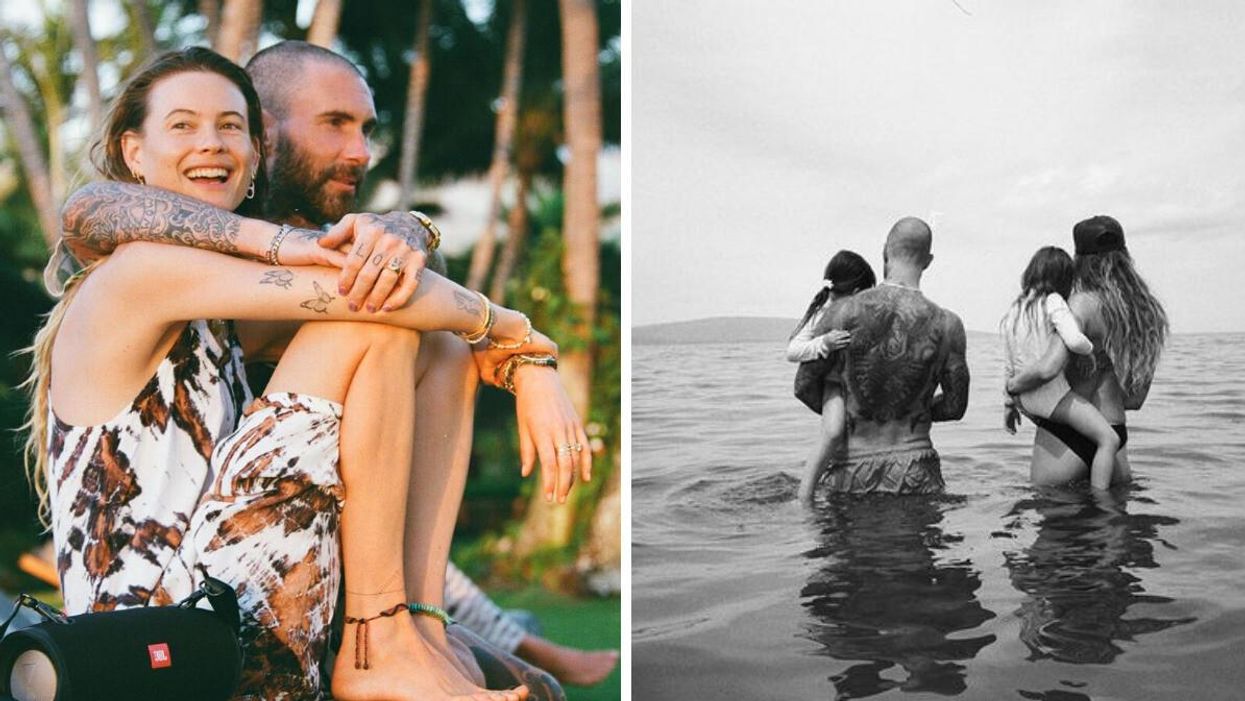Adam Levine and Behati Prinsloo. Right: Adam Levine and Behati Prinsloo with their daughters.