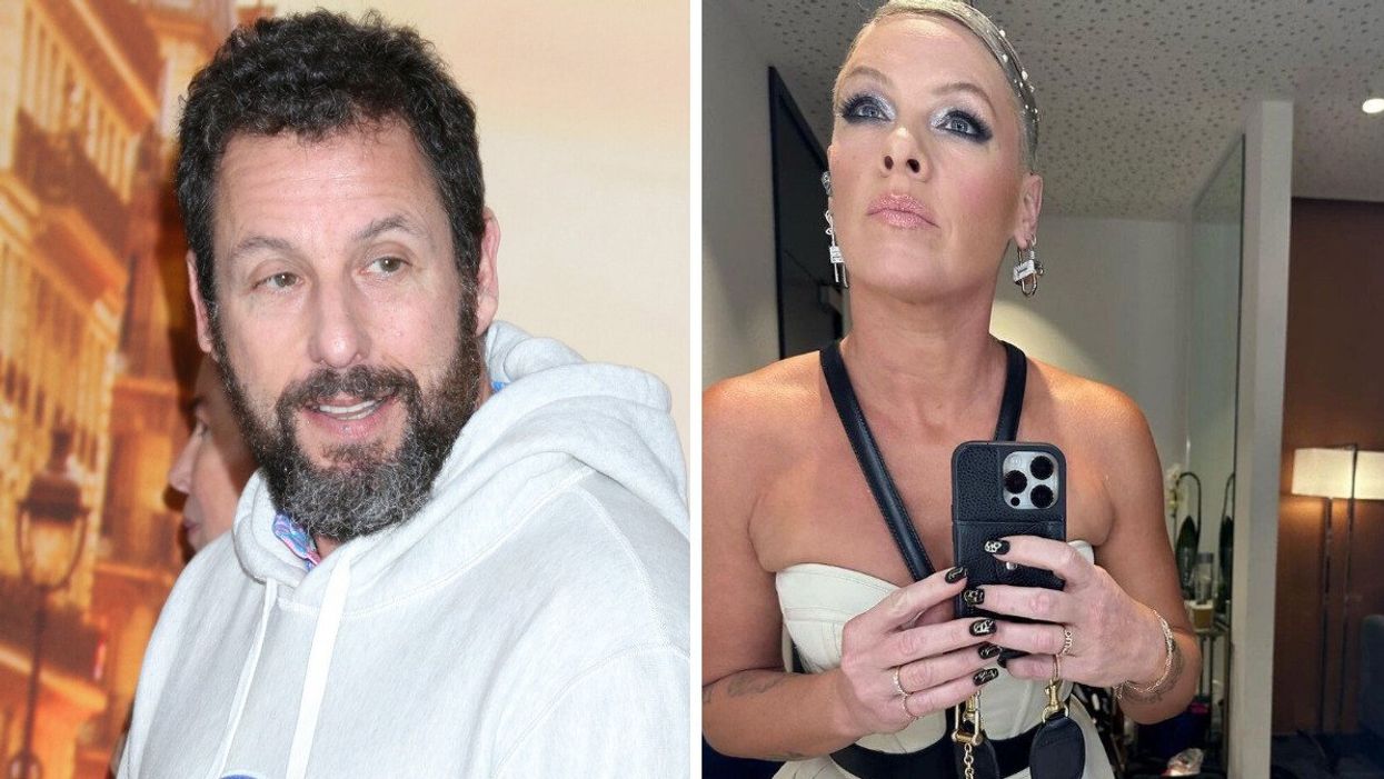 Adam Sandler at the 2023 Murder Mystery 2 premiere in California. Right: Pink.