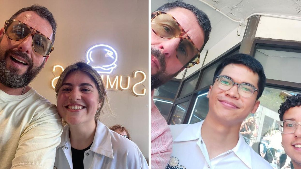 Adam Sandler taking a selfie with the staff at a popular Toronto ice cream store.