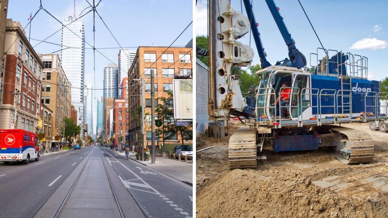 Adelaide Street in Toronto. Right: Toronto construction crews.
