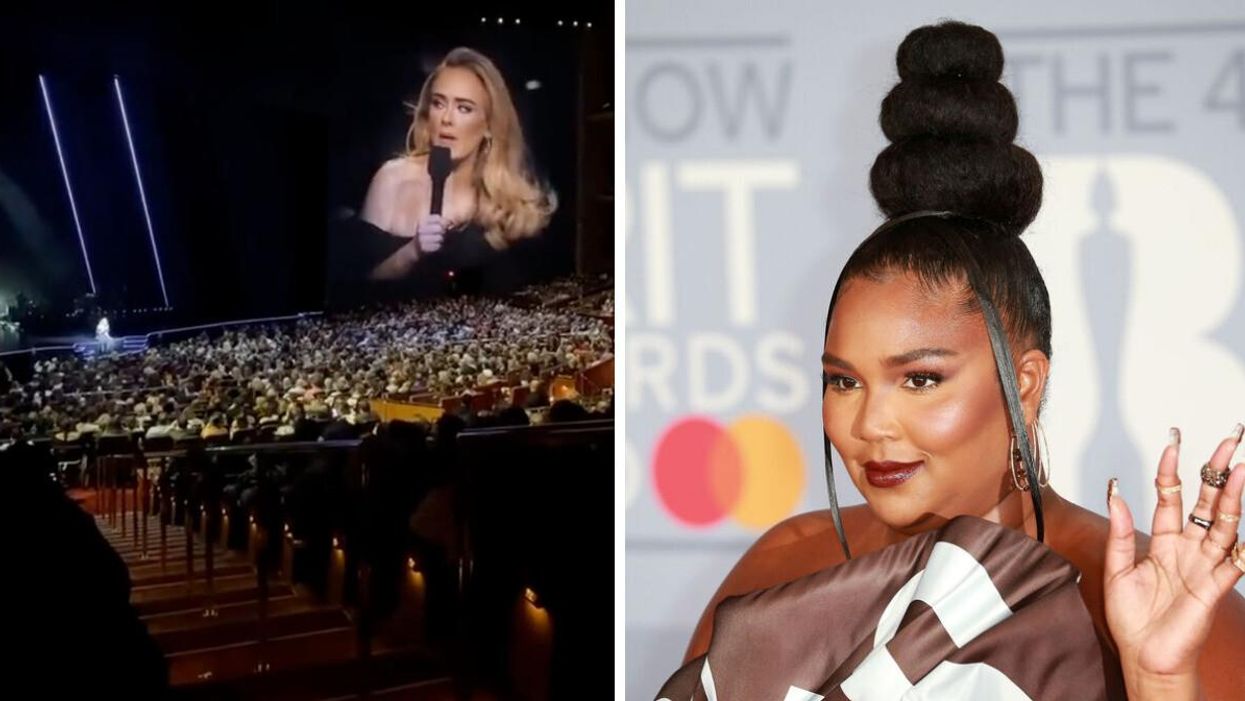 Adele at her concert in Las Vegas. Right: Lizzo at The BRIT Awards in 2020.