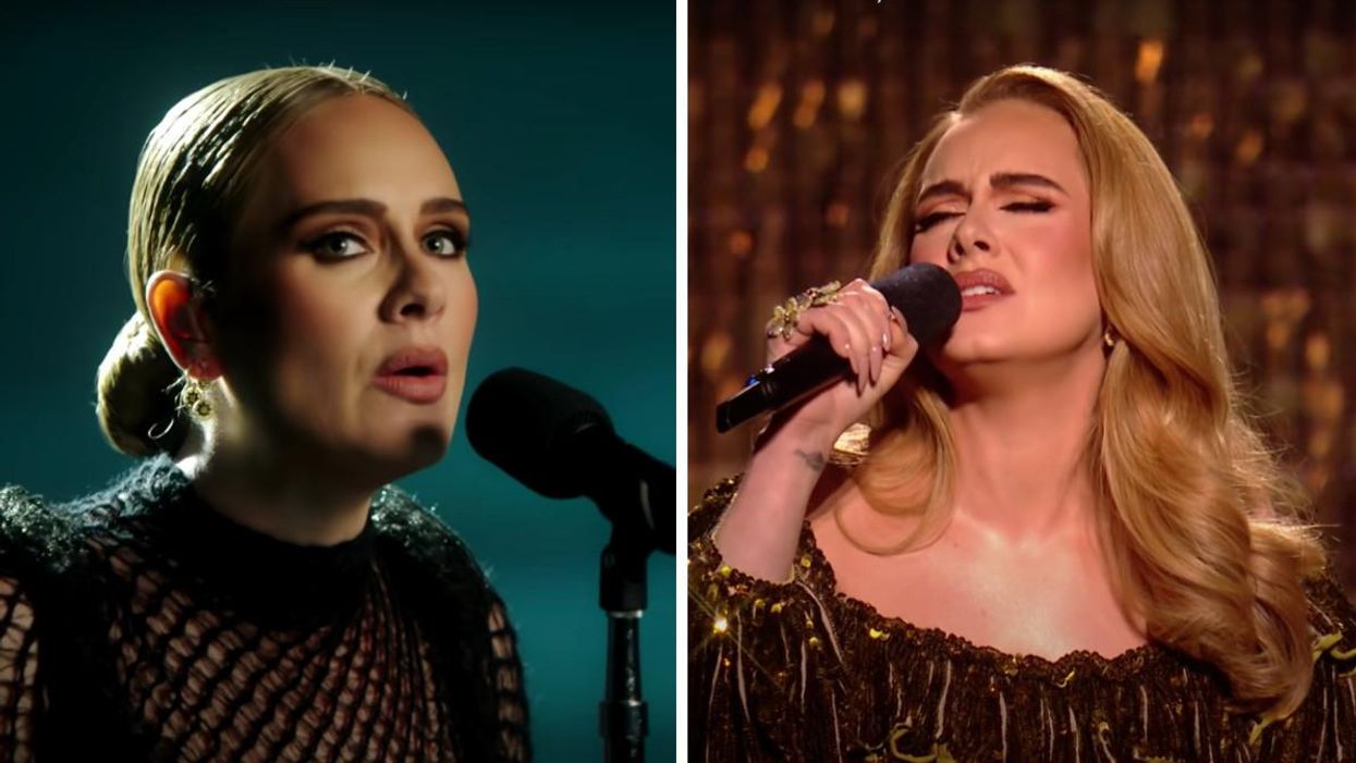 Adele performing at the NRJ awards. Right: Adele performing at the Brit awards.