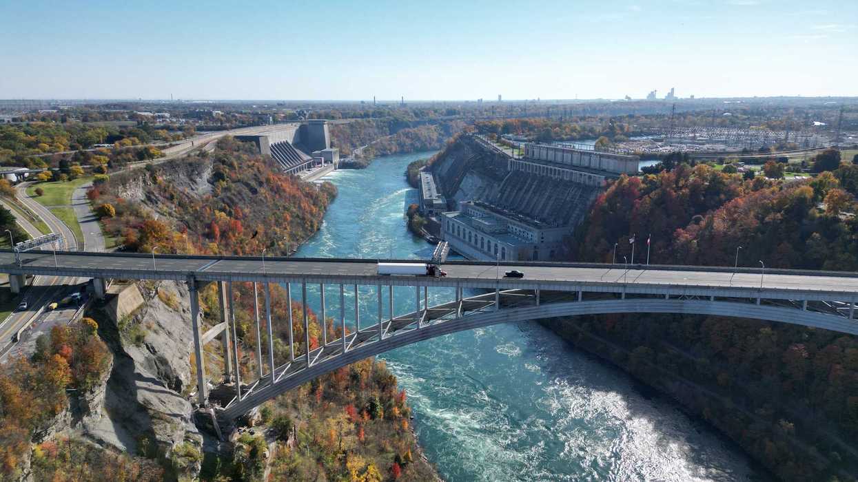 Aerial view of a bridge over the Niagara Gorge.