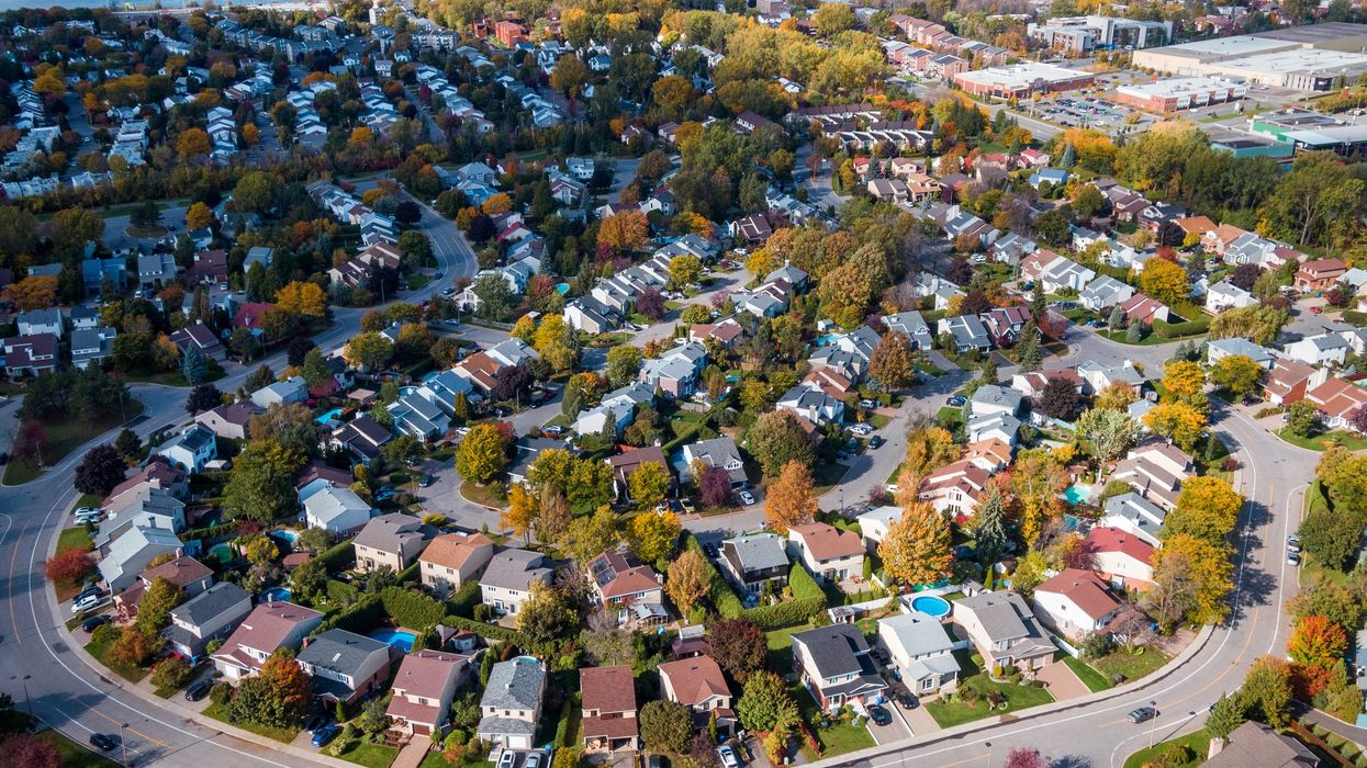 Aerial view of a residential neighbourhood in Canada.