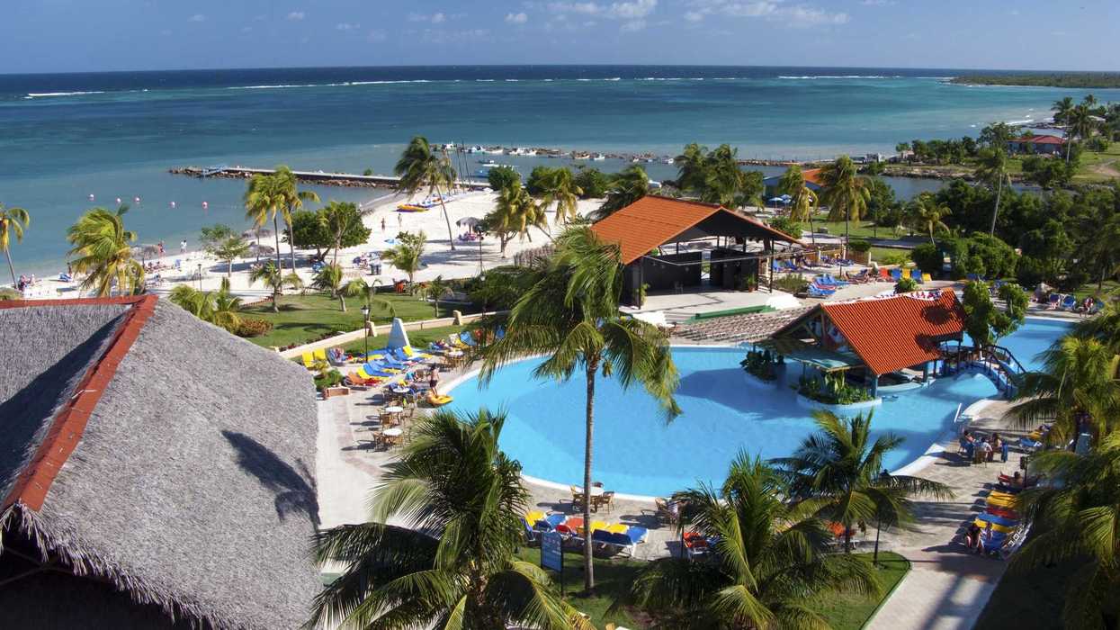 aerial view of a resort in cuba with the ocean in the background