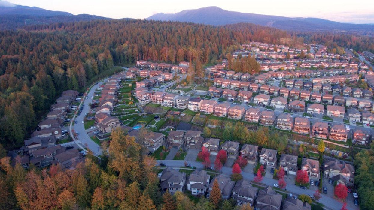 Aerial view of a suburban neighbourhood in Canada.