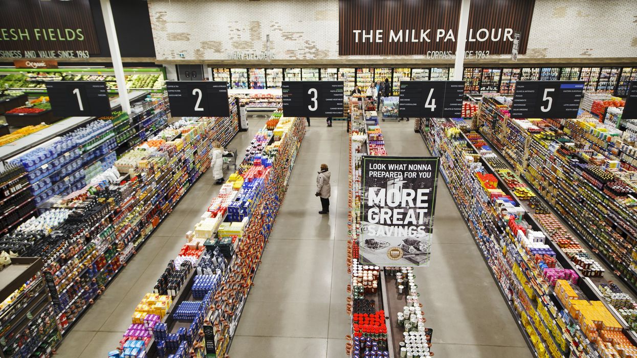 Aerial view of aisles in a supermarket in Canada.