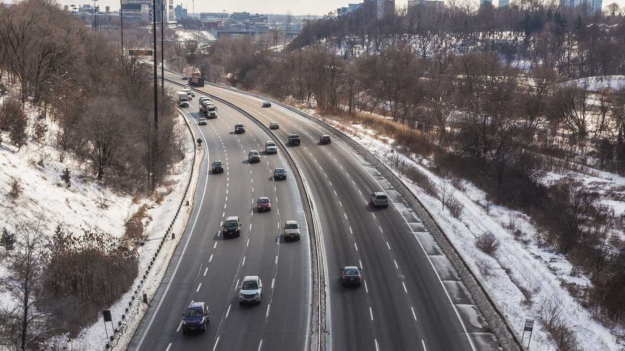 aerial view of cars on toronto road in winter