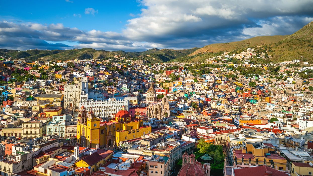 Aerial view of colourful Mexican city.