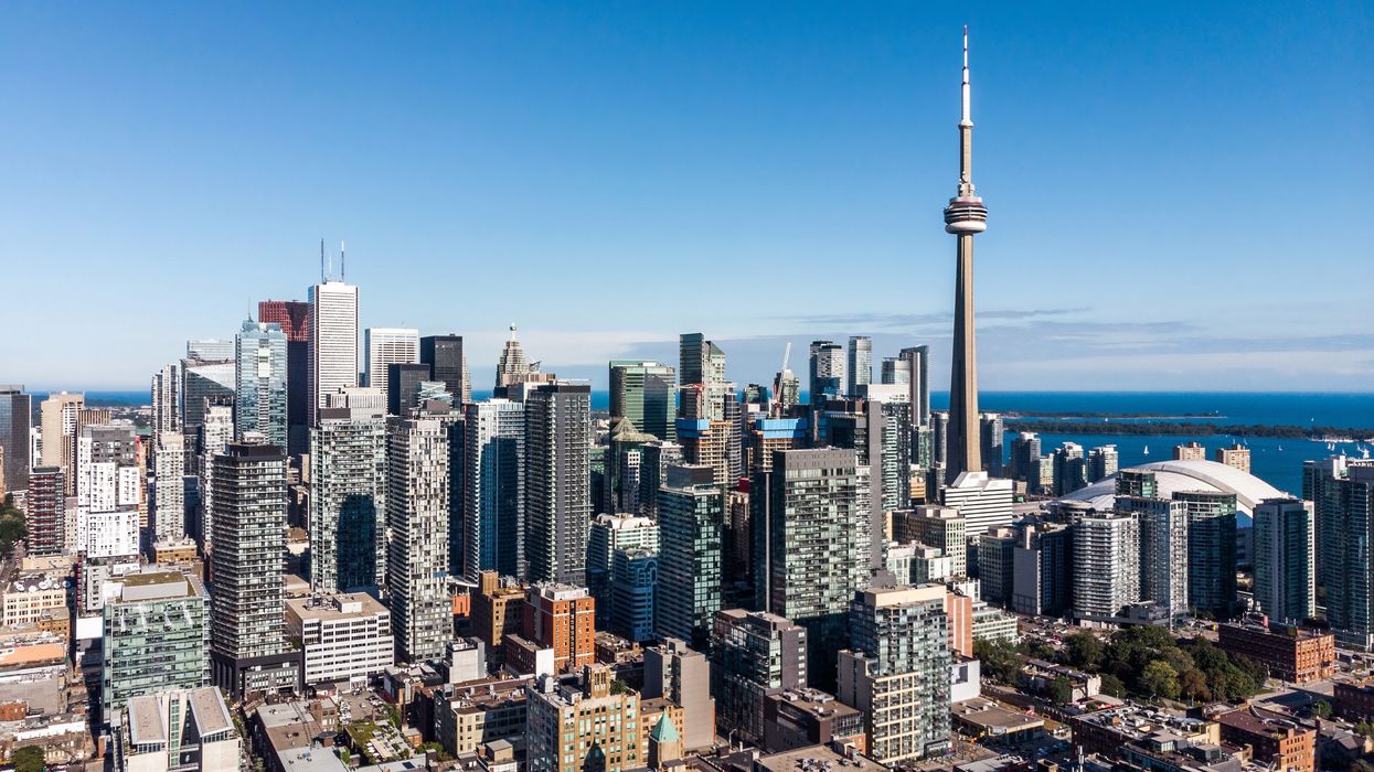 Aerial view of downtown Toronto on a clear day.