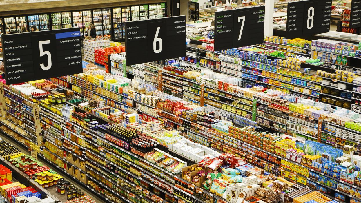 Aerial view of supermarket aisles in Canada.