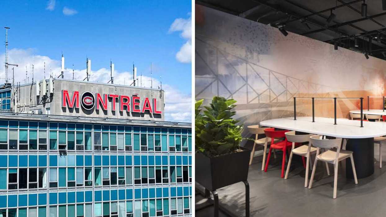 Aéroport Montréal-Trudeau (YUL). Droite : Un nouveau café VIP Air Canada à l'aéroport Montréal-Trudeau.
