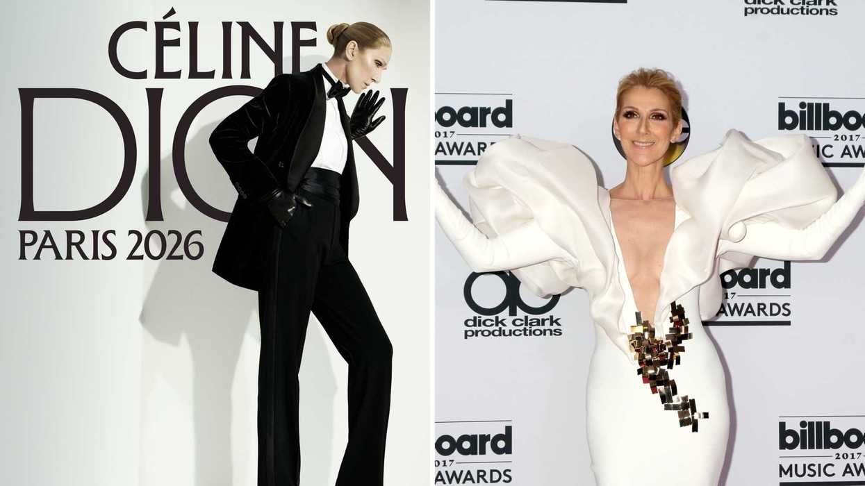 Affiche du spectacle de Céline Dion. Droite : Céline Dion en 2017.