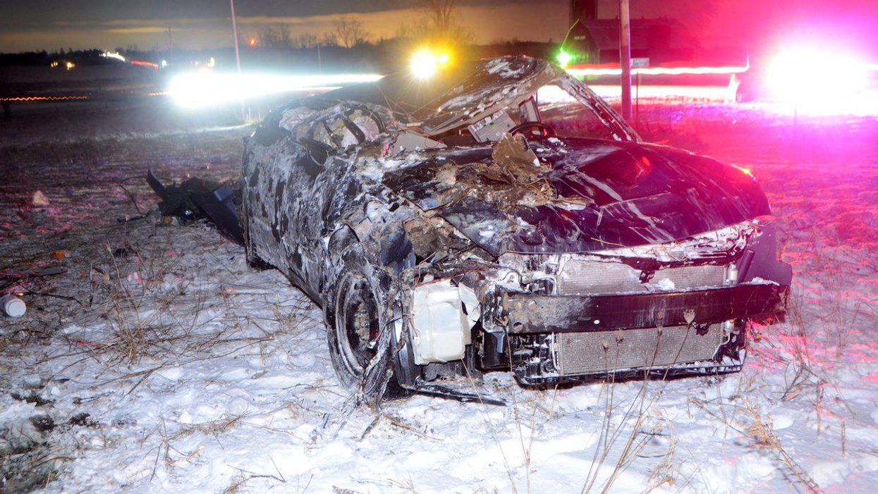 Aftermath of a vehicle roll over on Highway 12 on Sunday.