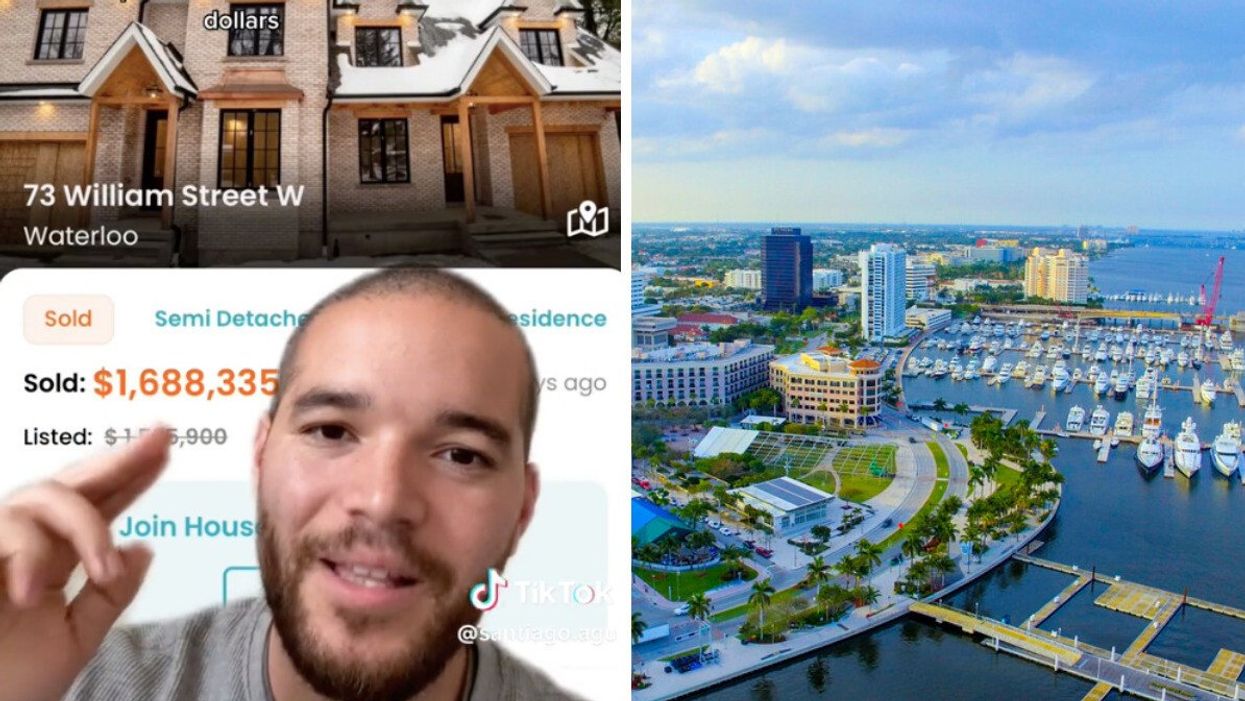 Agudelo in his video. Right: Downtown West Palm Beach.