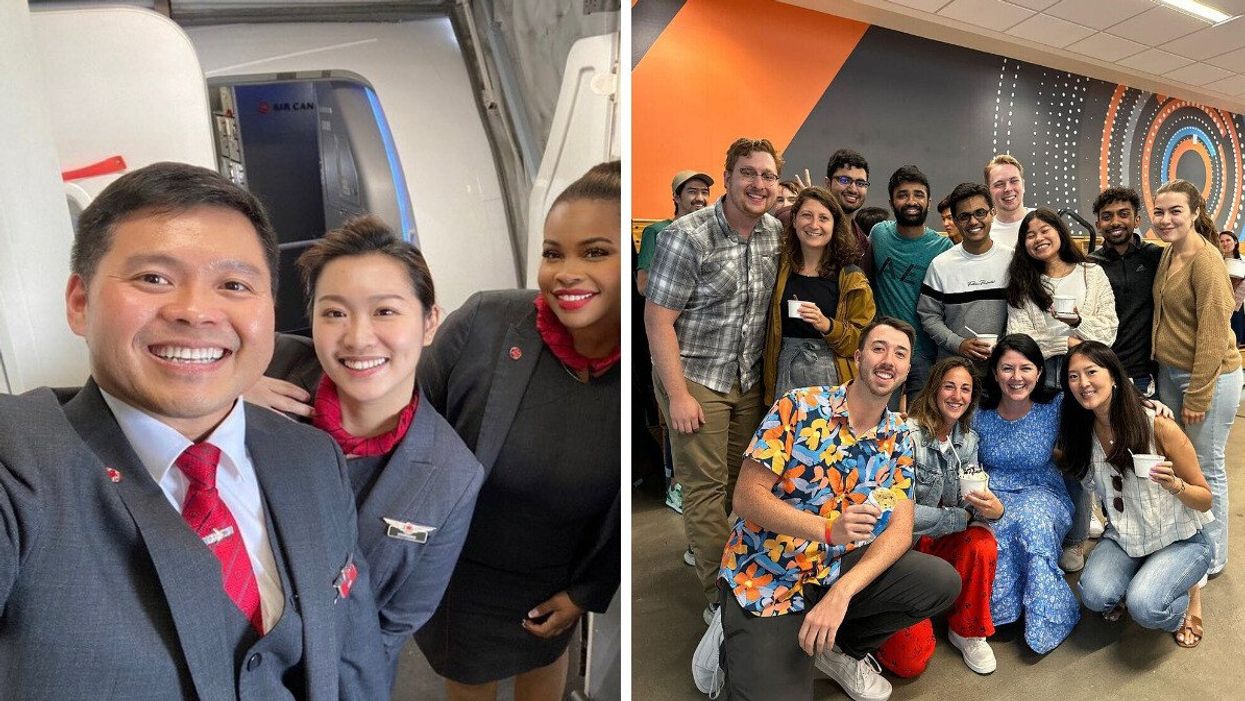 Air Canada flight attendants. Right: HubSpot employees.