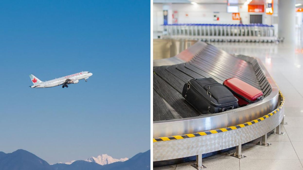 Air Canada flight in B.C. Right: Luggage claim.