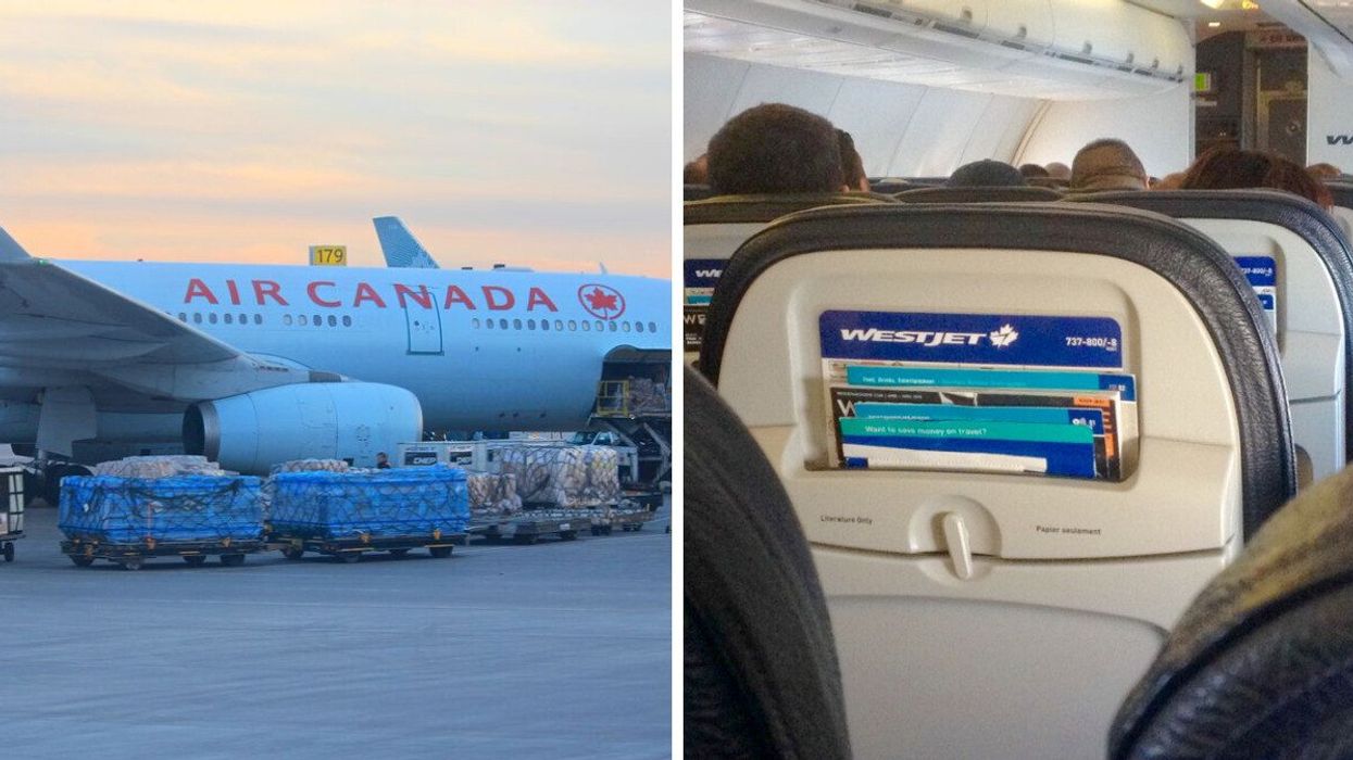 Air Canada plane. Right: WestJet plane seats.