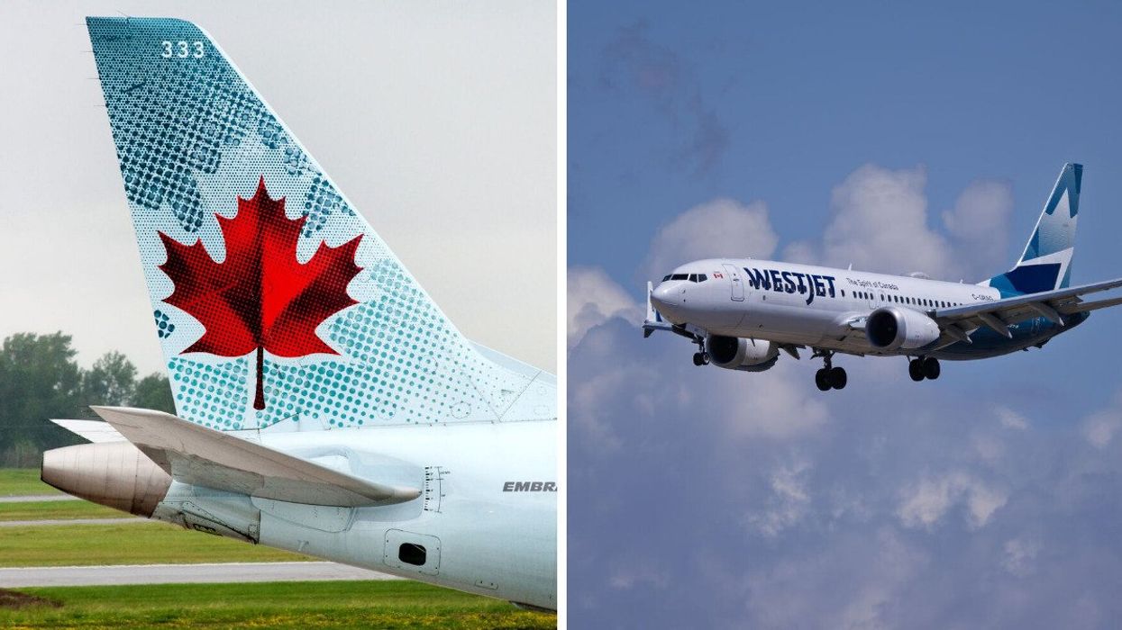 Air Canada plane. Right: WestJet plane.