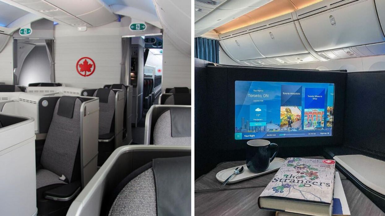 Air Canada's Signature Class cabin. Right: WestJet's business class cabin.