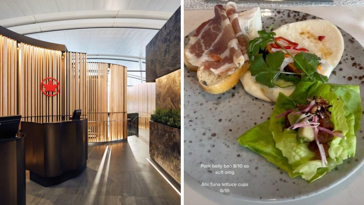 Air Canada's Signature Class lounge. Right: Food at the Air Canada lounge.