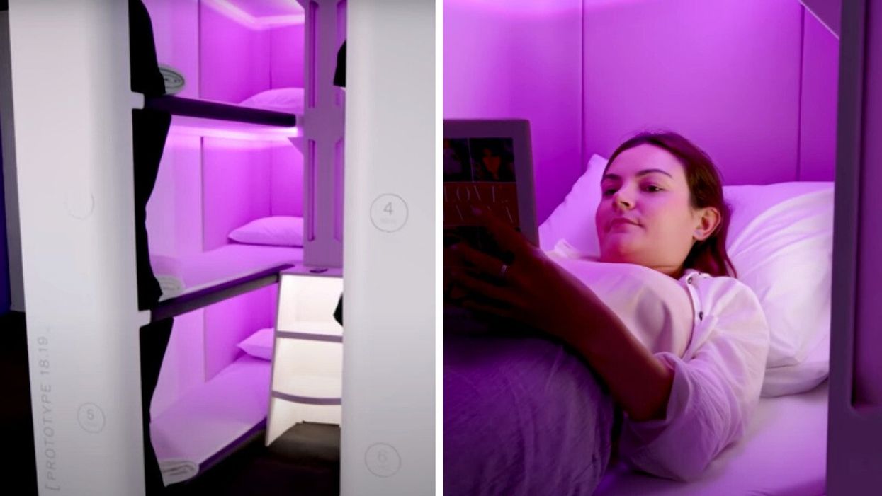 Air New Zealand's Skynest beds are shown in a demo video.