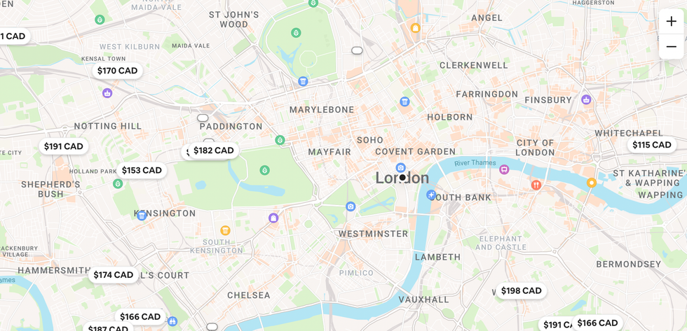Airbnb map with select filters.