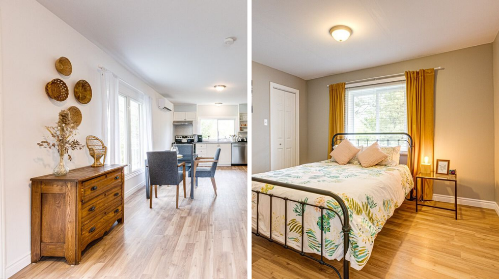 Aire ouverte. Droite: Chambre.