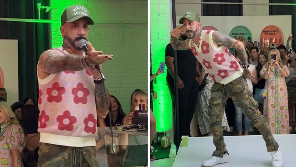 AJ McLean des Backstreet Boys qui chante. Droite : AJ McLean des Backstreet Boys qui danse.