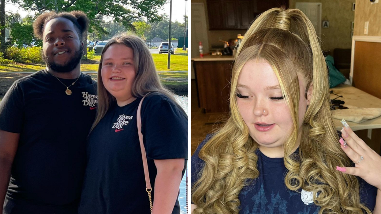 Alana "Honey Boo Boo" Thompson and her boyfriend Dralin Carswell. Right: Thompson's prom hair.