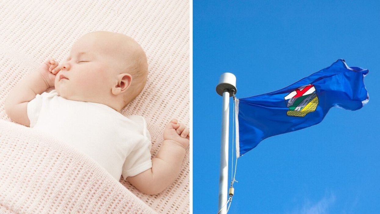 Alberta has shared the top baby names for 2022 in the province. Right: The Alberta flag.