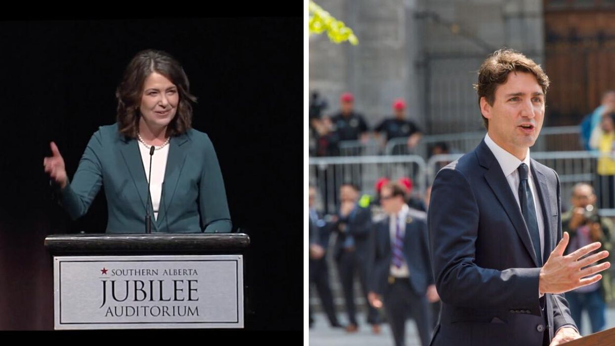 Alberta Premier Danielle Smith. Right: Prime Minister Justin Trudeau.