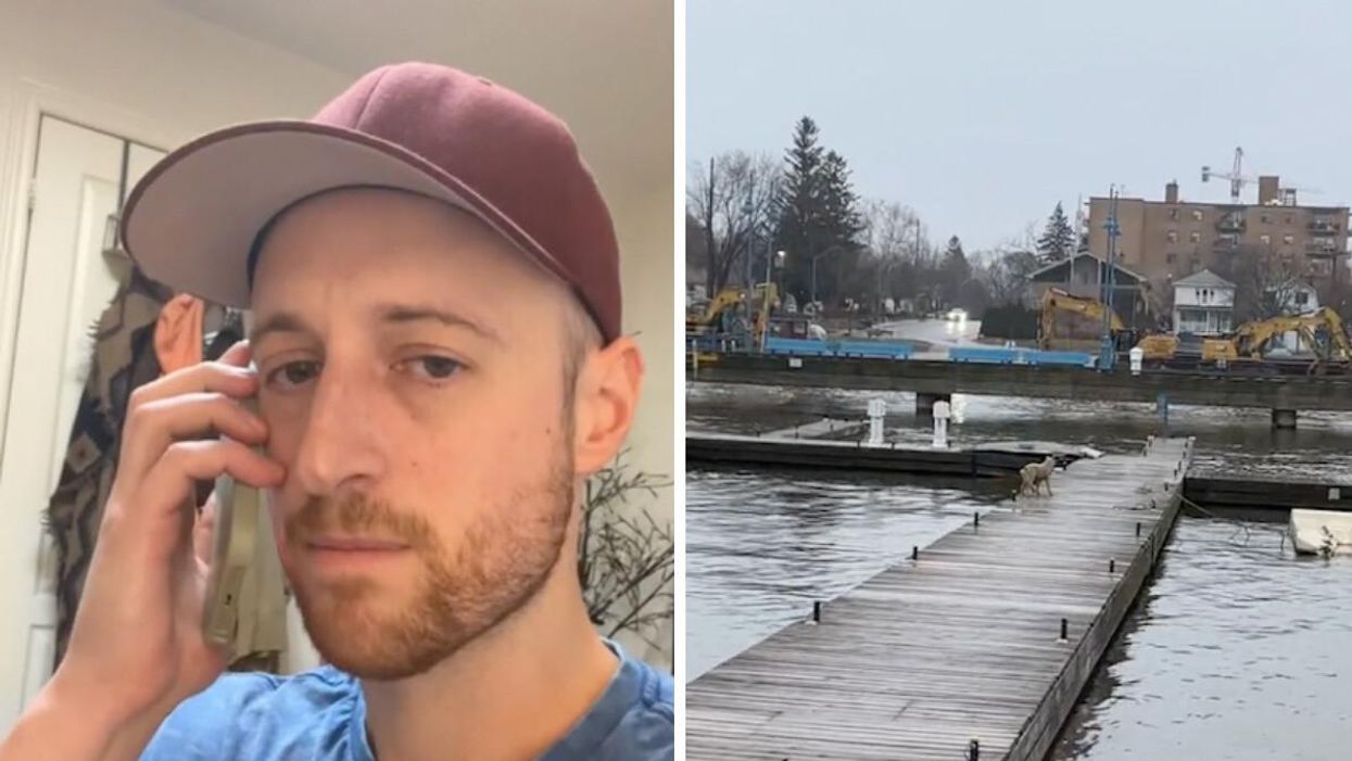 Alex Biron on the phone with Toronto Wildlife Centre. Right: The coyote in Port Credit.