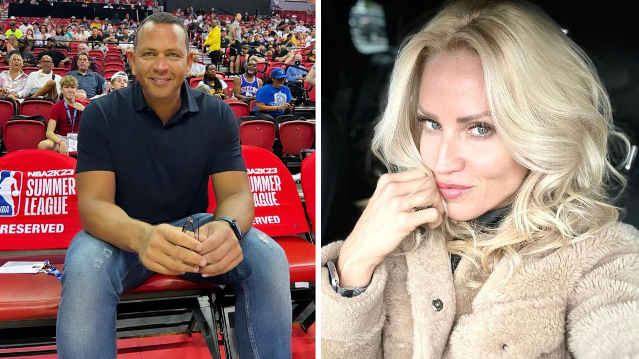 Alex Rodriguez at a basketball game. Right: Jaclyn Cordeiro in a brown jacket.