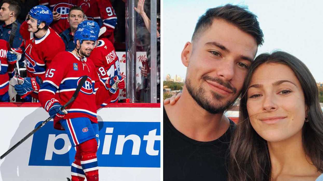 Alexandre Carrier des Canadiens de Montréal. Droite : Alexandre Carrier et son épouse Alicia Lessard.