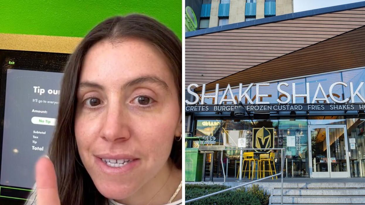 Alexis Nido-Russo explaining the story in her TikTok. Right: Shake Shack in New York.